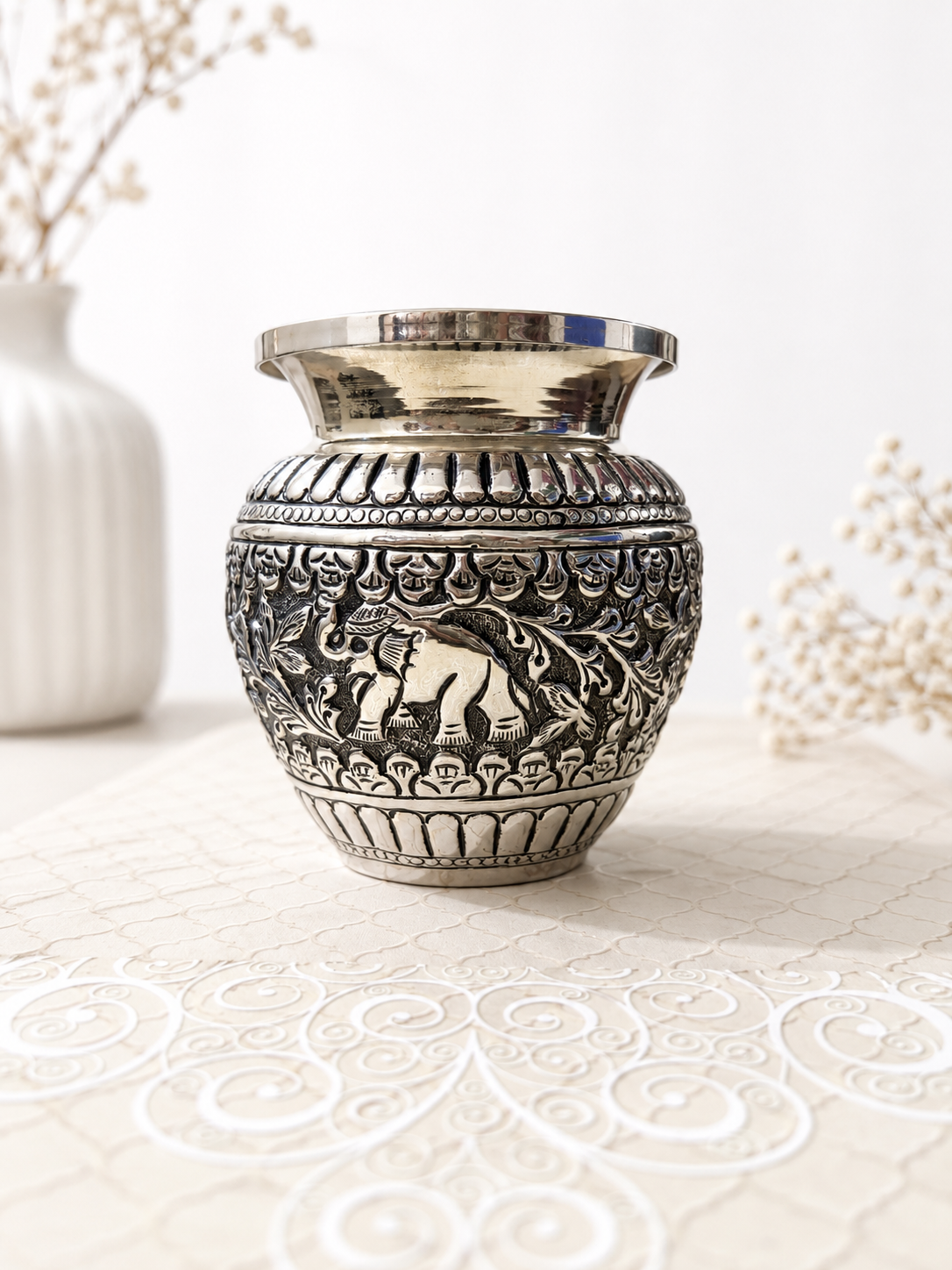 Elephant Design Silver Kalash