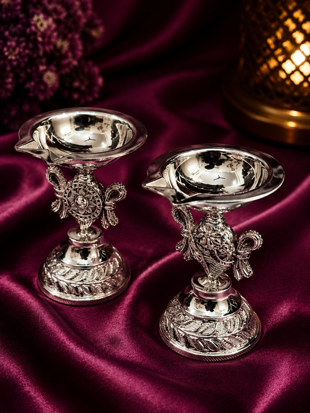 Sterling Silver Twin Diya Set |