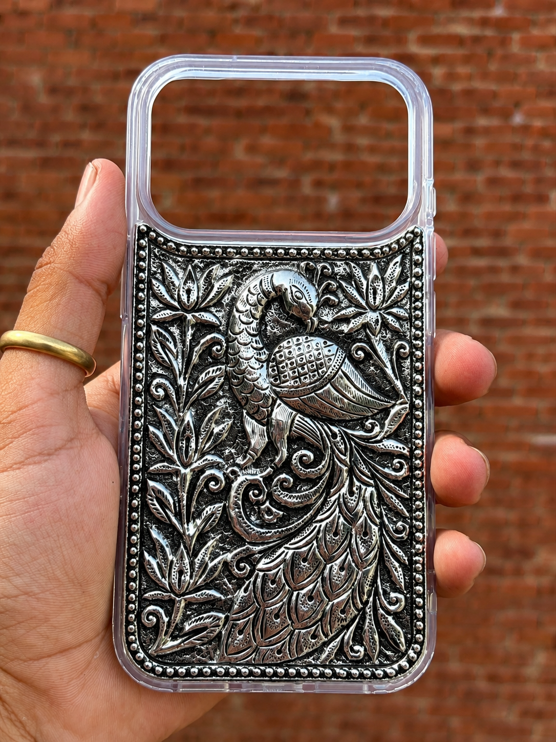 Custom Handcrafted Peacock Silver Phone Cover for iPhone 17 pro
