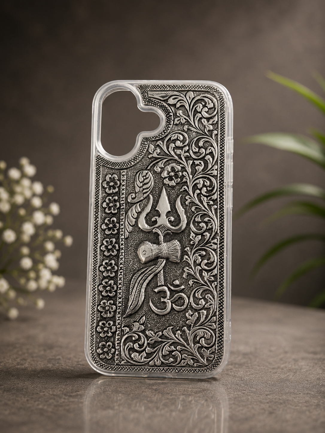 Om Trishul Silver Phone Cover for iPhone 17