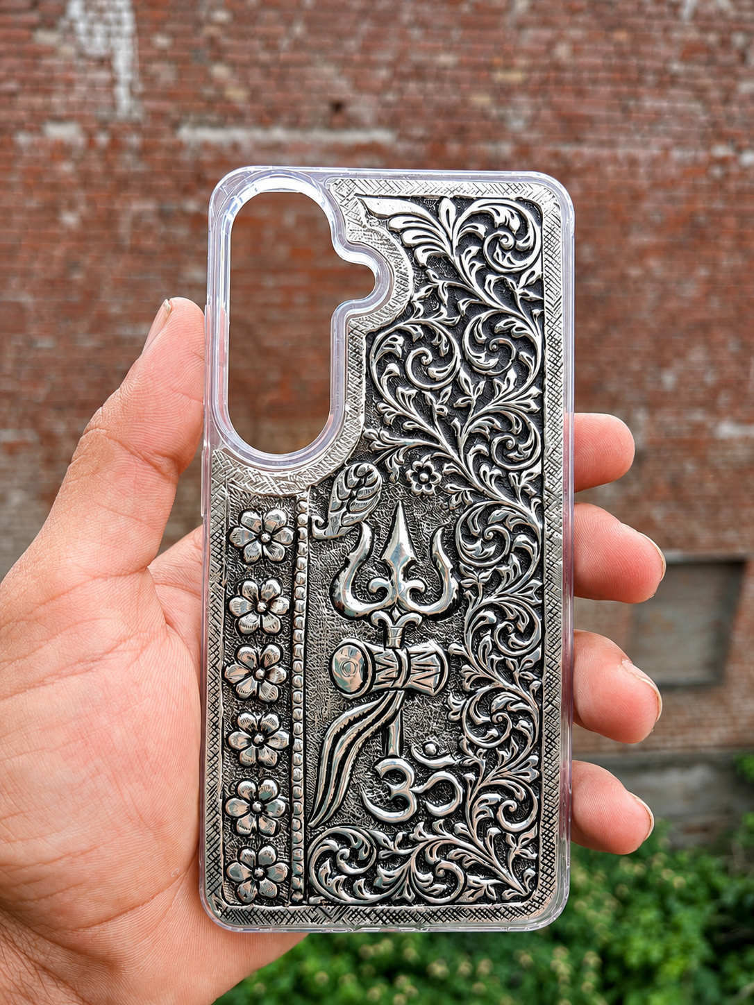 Trishul Damru Om Silver Phone Cover